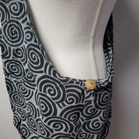 Boho Shoulder Bag Large Pouch Zipper Button Wide Strap Cotton Thailand Hippie - Picture 3 of 7